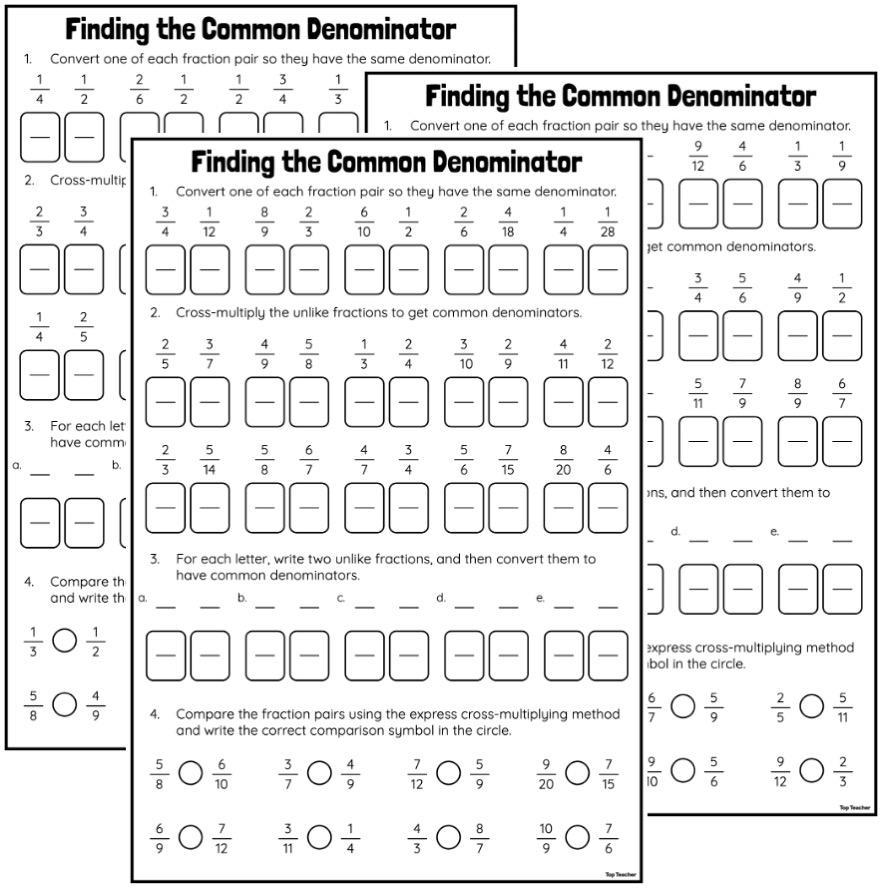 Finding The Common Denominator Fractions Worksheet Top Teacher