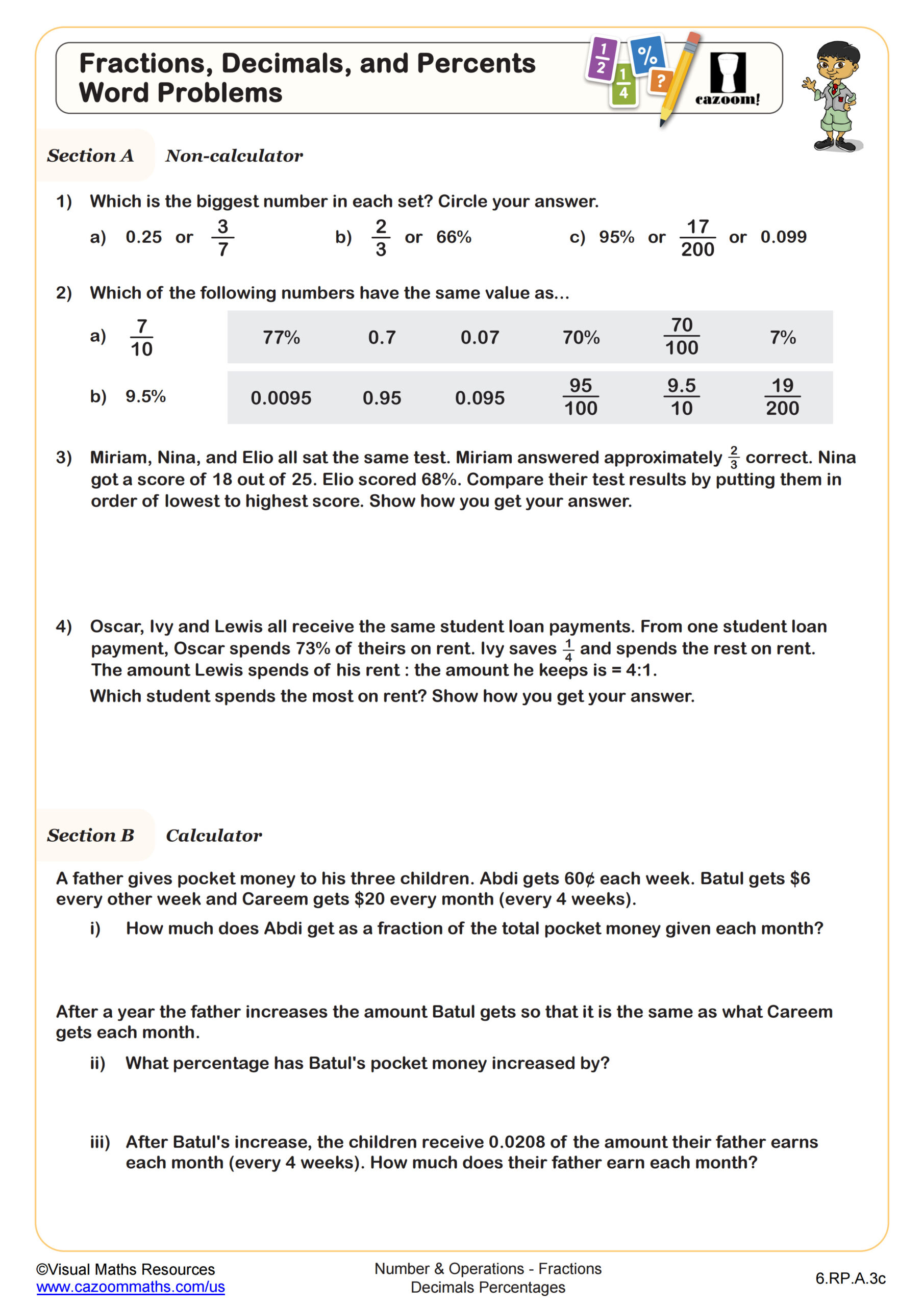 fraction story problems worksheet