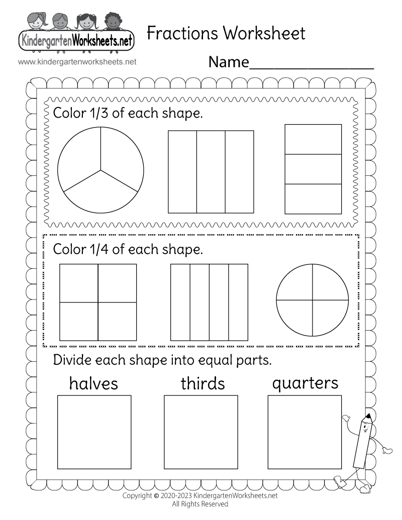 Fractions Worksheet Free Printable PDF
