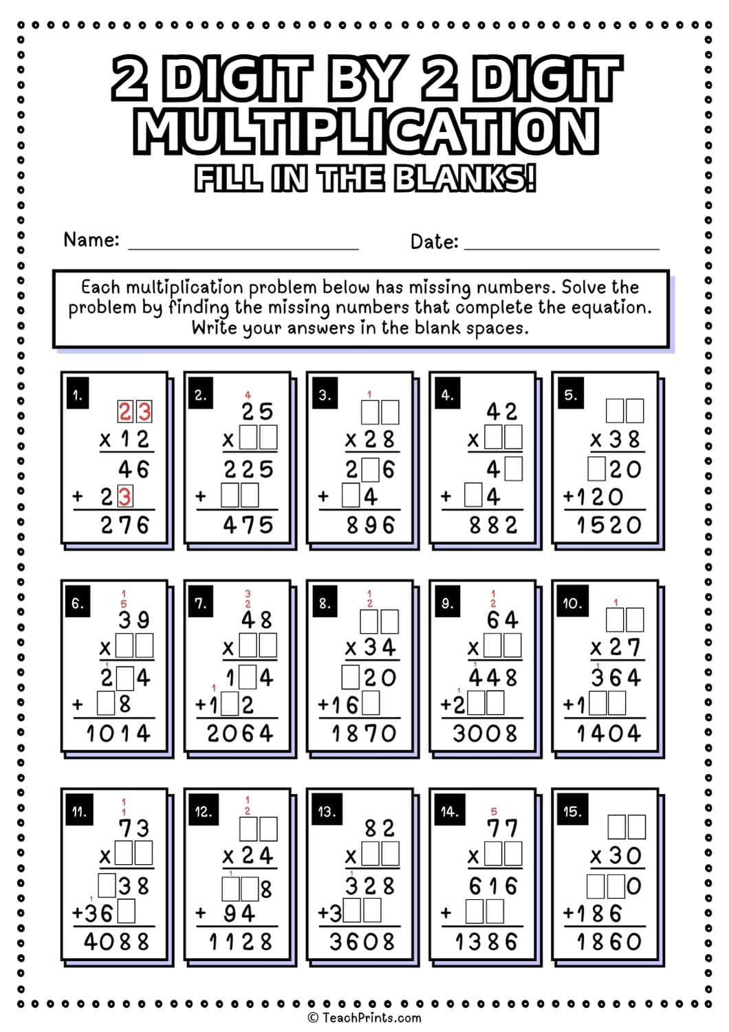 double digit multiplication worksheet
