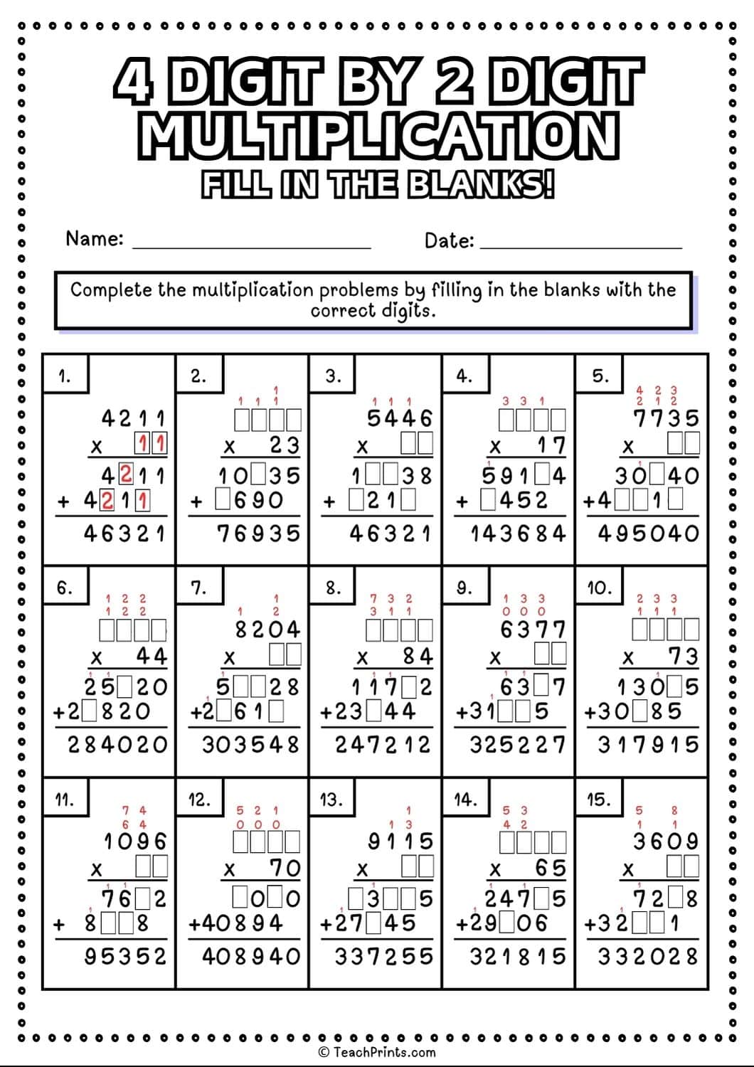 Free 4 Digit By 2 Digit Multiplication Worksheets Teach Prints