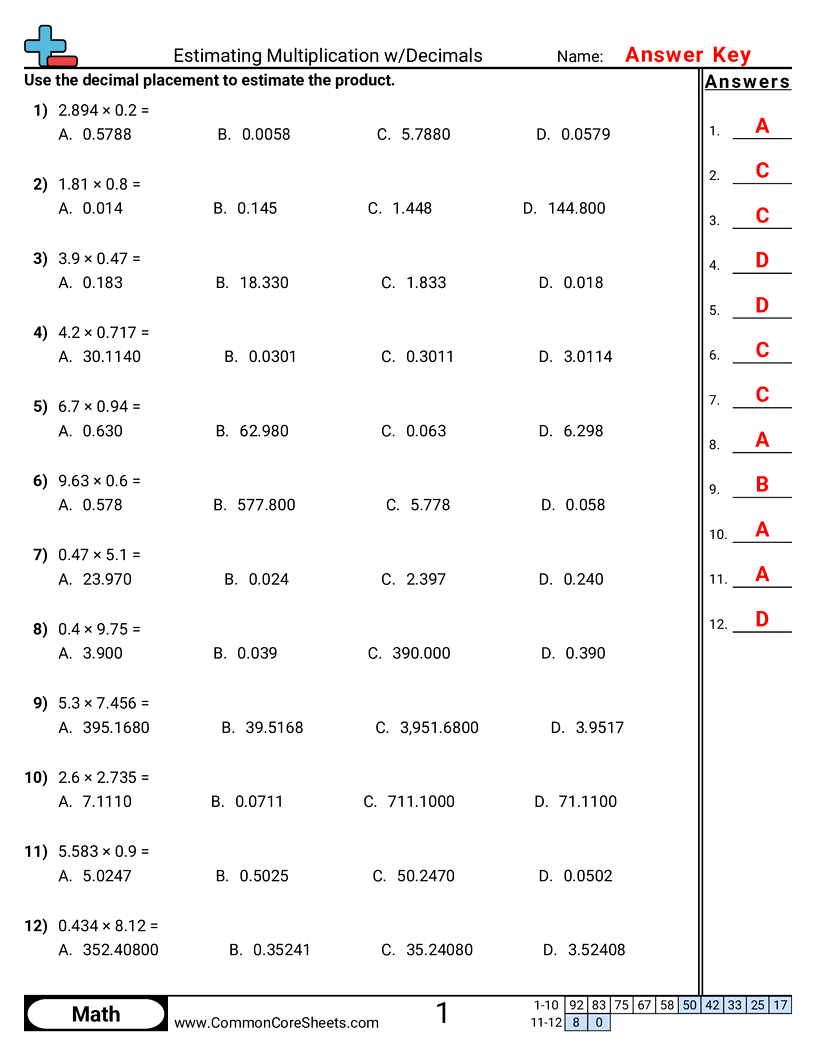 Free 5th Grade Decimal Worksheets Common Core Sheets