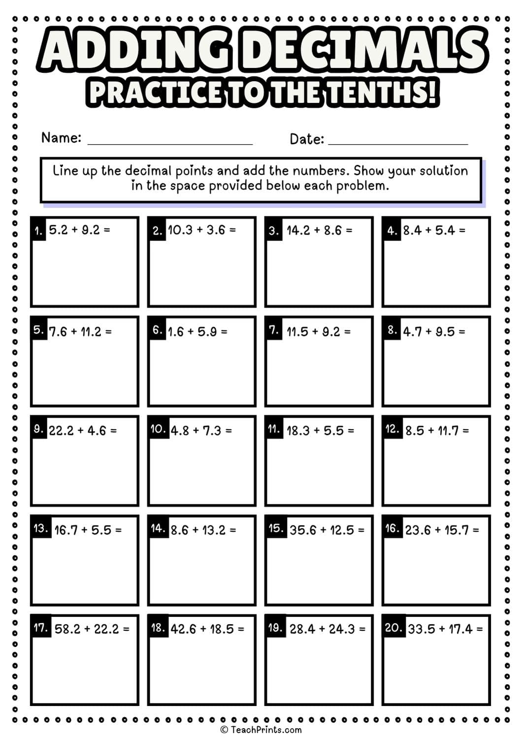 decimal addition worksheets pdf