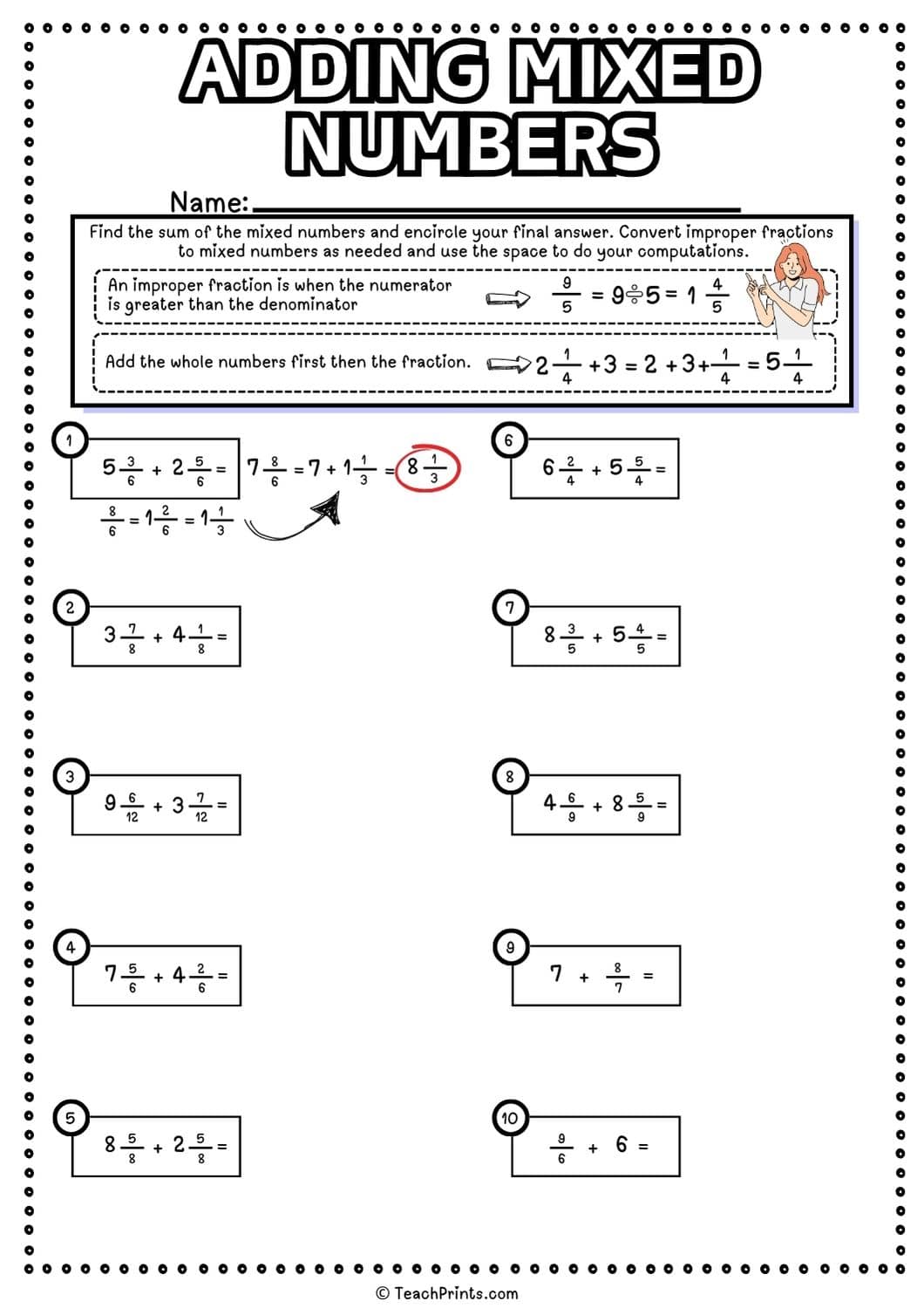 Free Adding Mixed Numbers Worksheets Teach Prints
