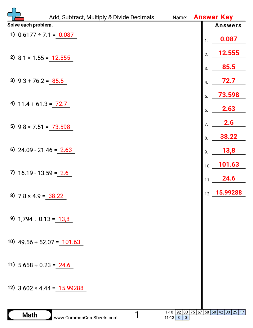 decimal long division worksheets