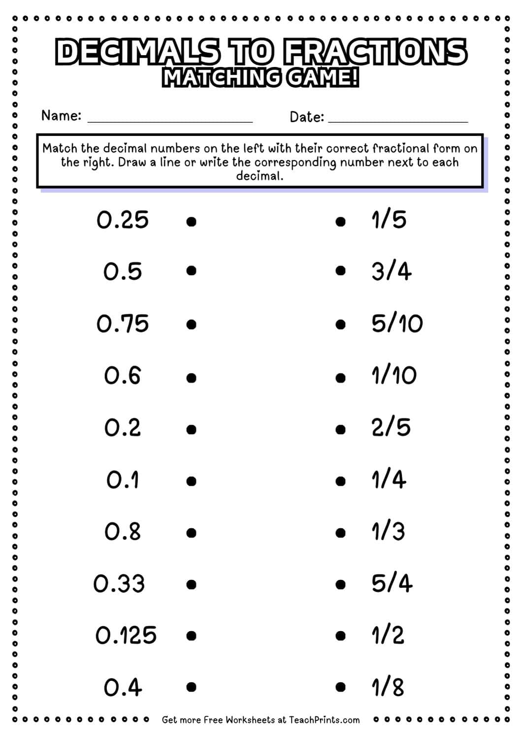 decimal fraction worksheets