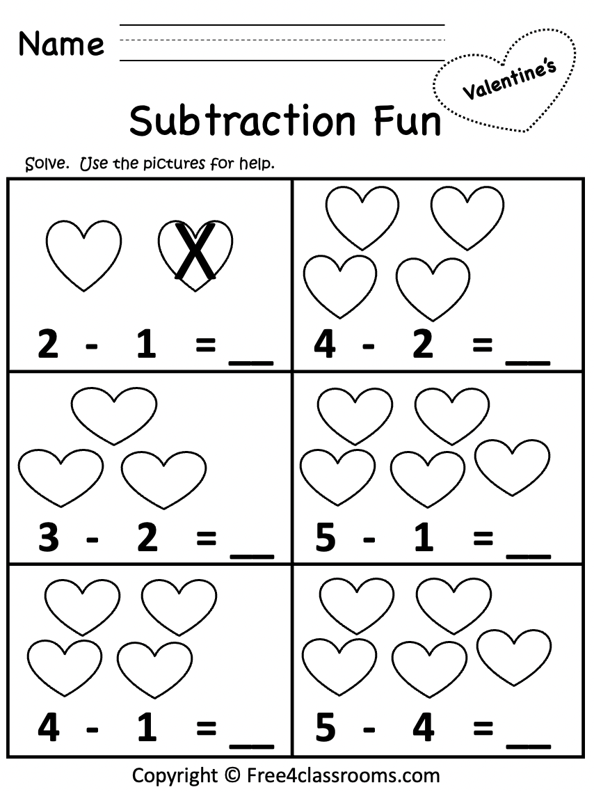 Free Kindergarten Subtraction Worksheet 1
