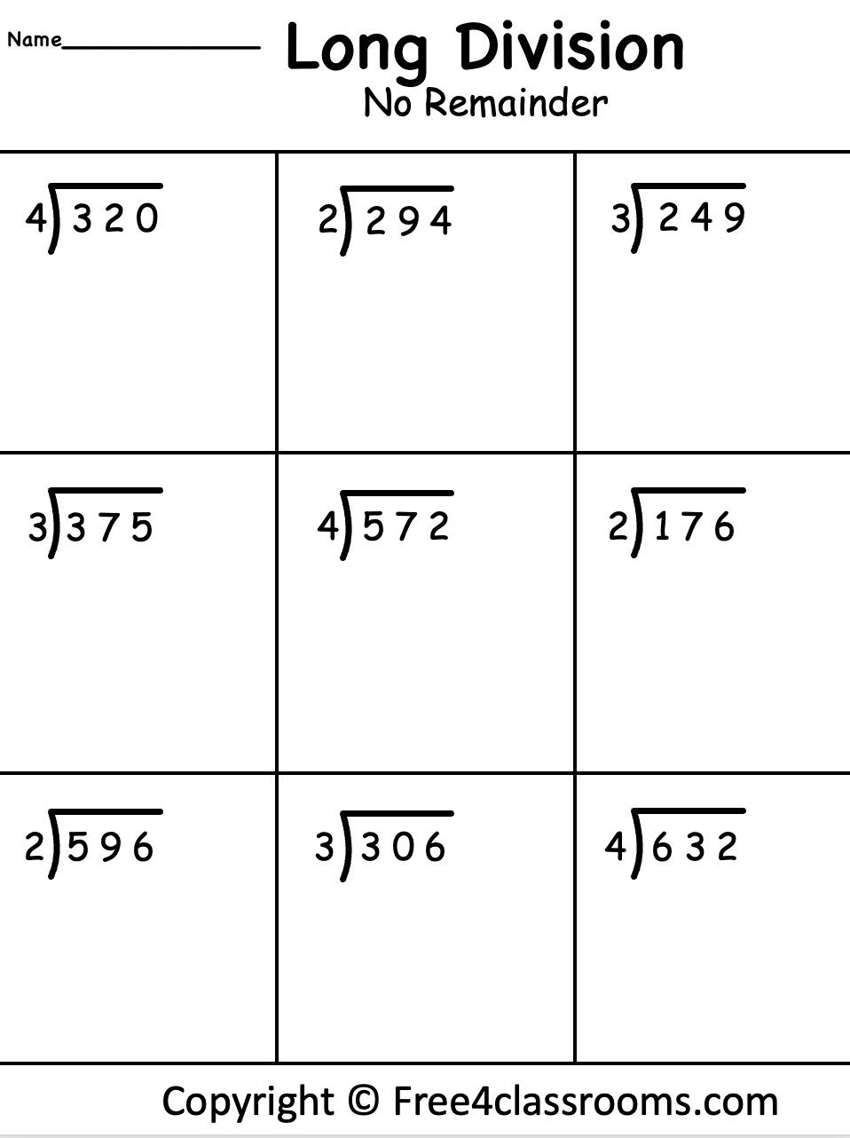 Free Long Division Worksheet 3 Digits By 1 No Remainder Free Long Division Worksheet 3 Digits By 1 No Remainder