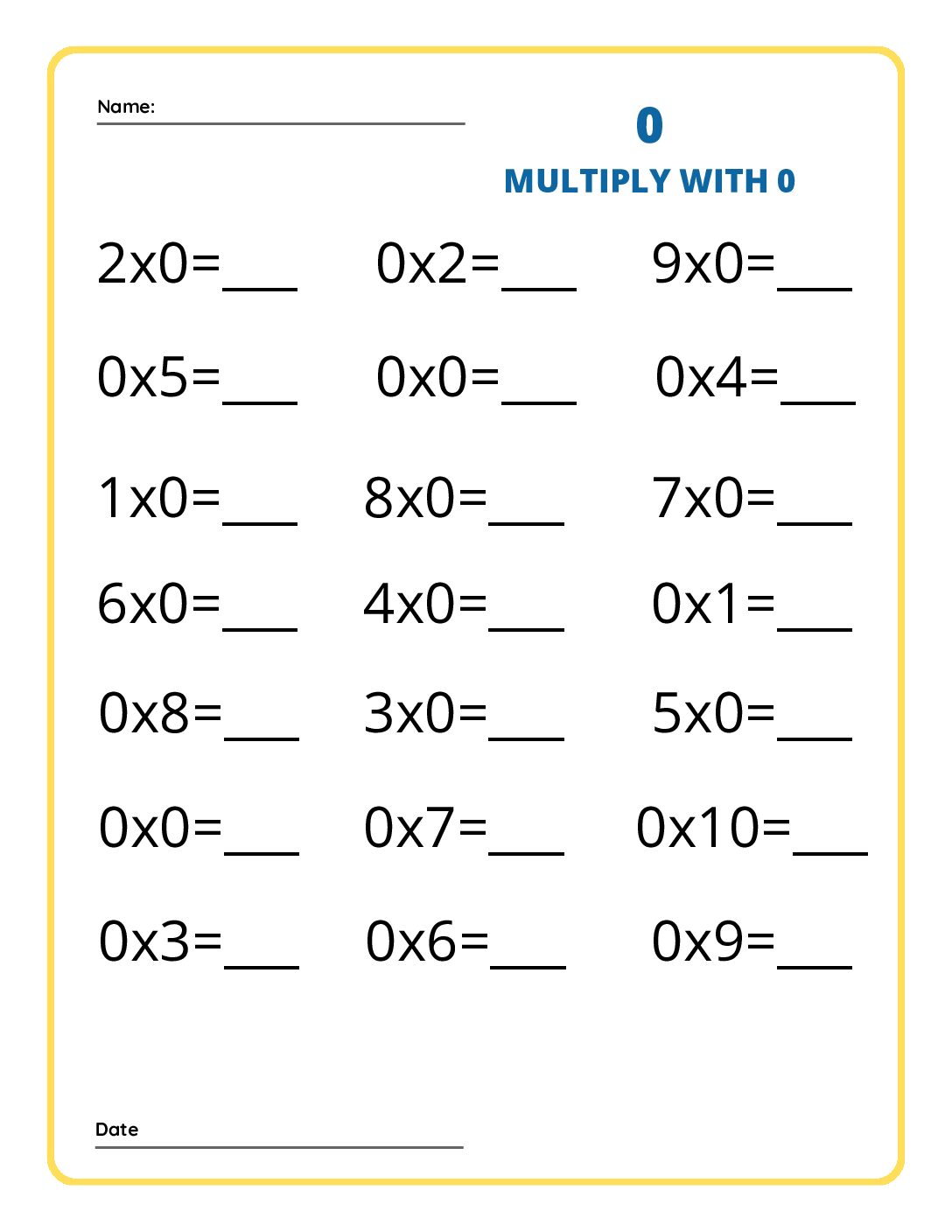 Free Multiplication Worksheet 0 And 1 Download Free Multiplication Worksheet 0 And 1 Png Images Free Worksheets On Clipart Library
