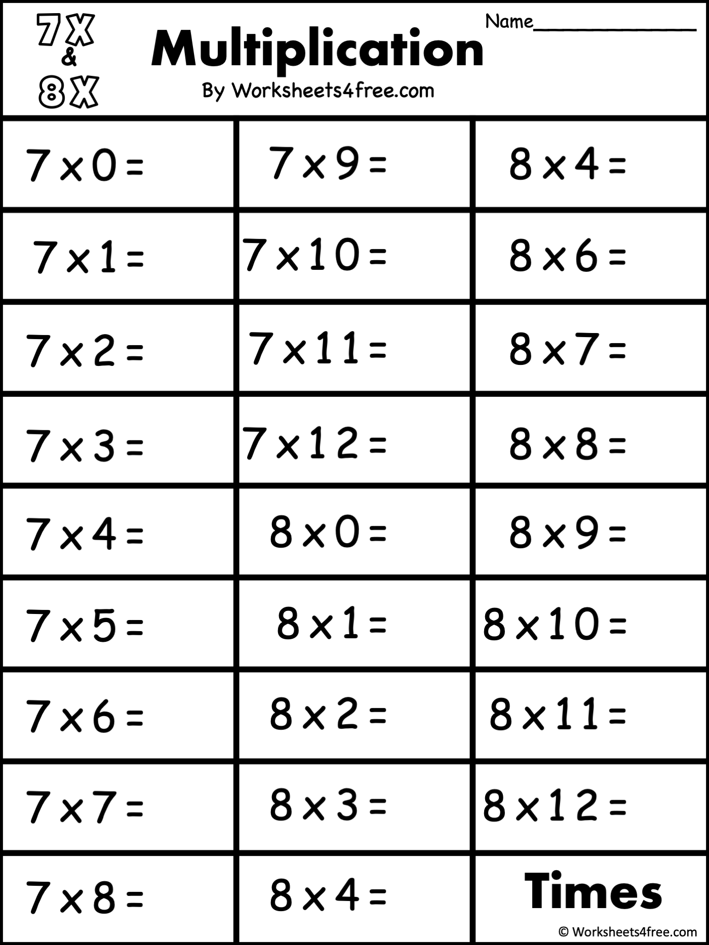 Free Multiplication Worksheet 7s amp 8s Worksheets4Free Worksheets Library