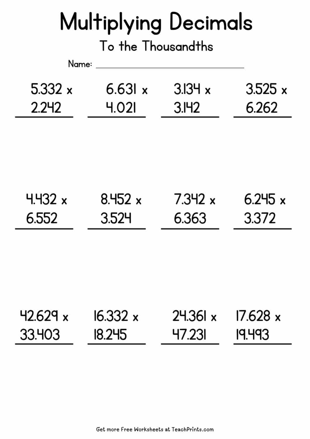 decimal multiplication worksheets