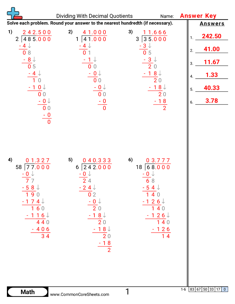 Free Multiplying Dividing Decimals Worksheets Common Core Sheets