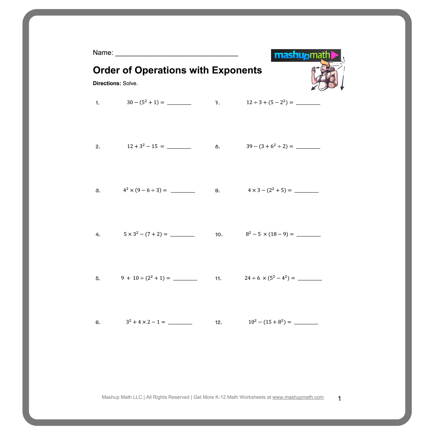 Free Order Of Operations Worksheet Library with Answers Mashup Math