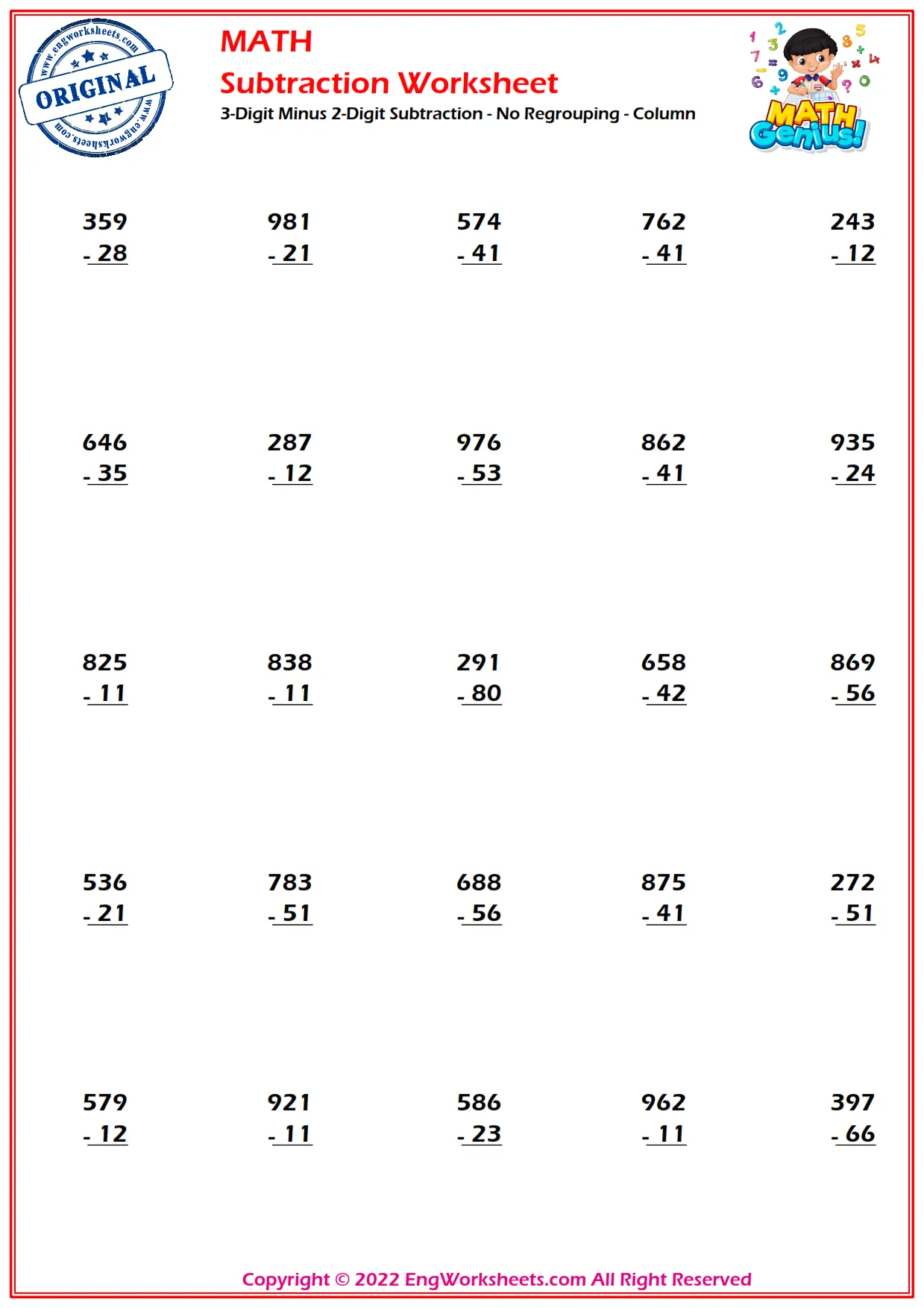 Free Printable 3 Digits Subtraction Worksheets PDF EngWorksheets Free Printable 3 Digits Subtraction Worksheets PDF EngWorksheets