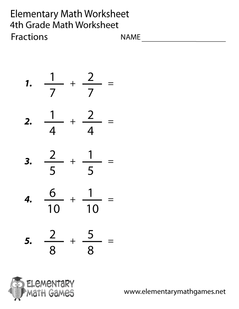 fraction worksheets for 4th graders