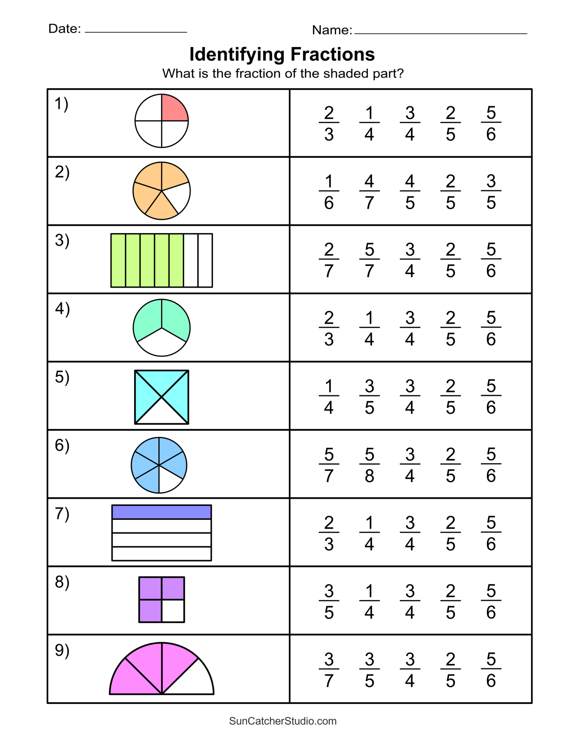Free Printable Fractions Worksheets Comparing Identifying Free Printables Lettering SVG Files Tools Apps