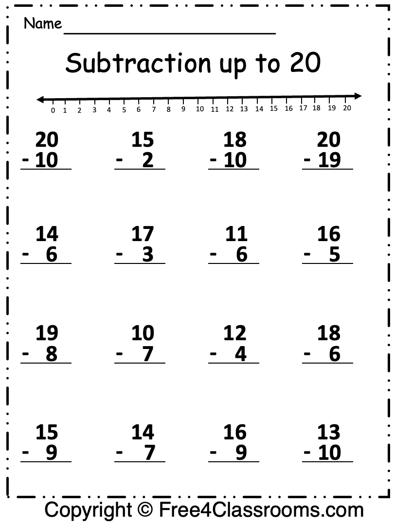 Free Subtraction Up To 20 Worksheet Free Subtraction Up To 20 Worksheet