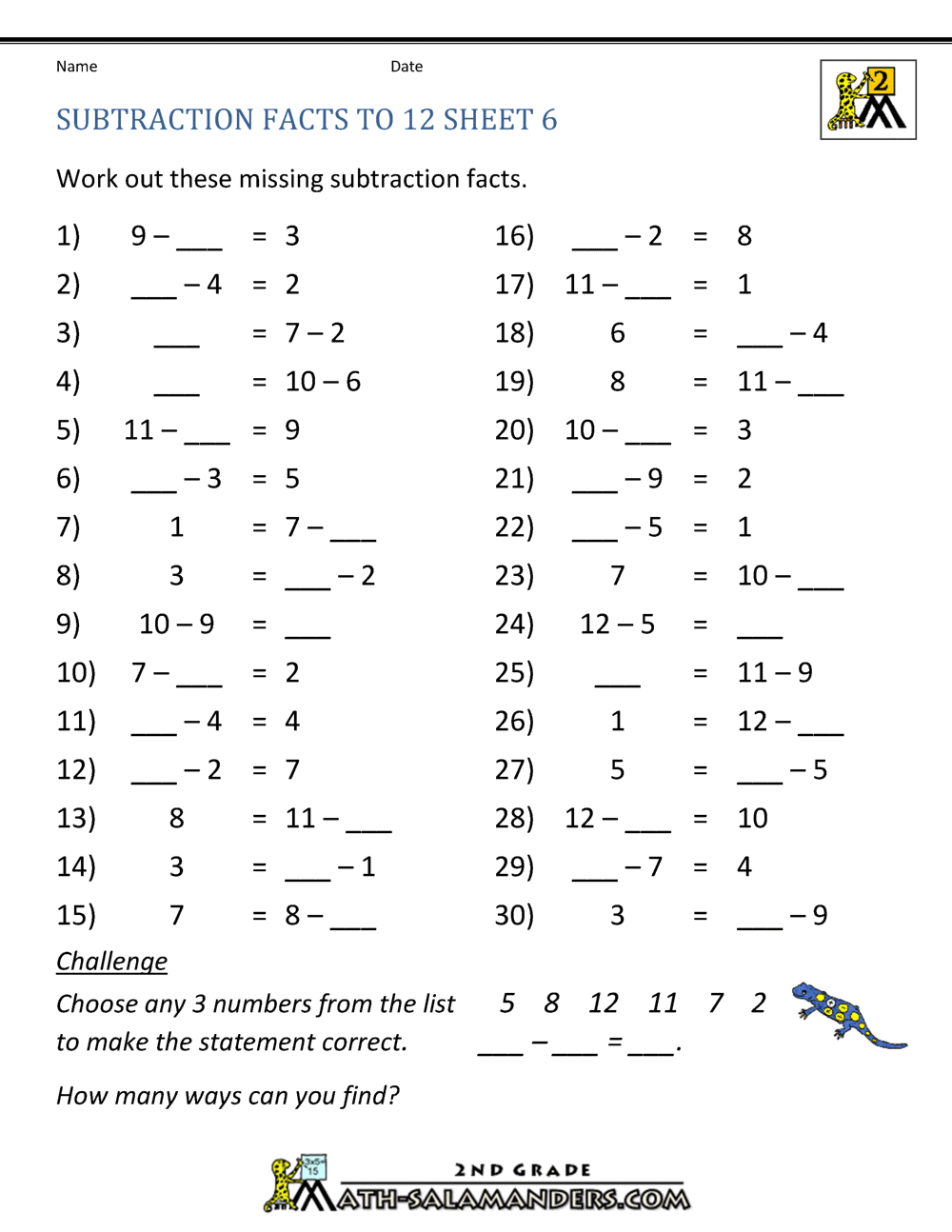 Free Subtraction Worksheets To 12 Free Subtraction Worksheets To 12