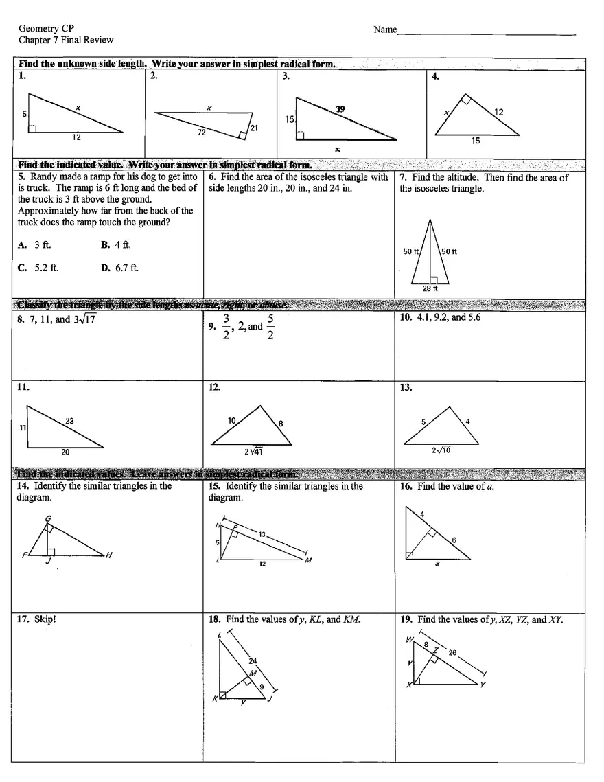 Geometry Chapter 7 Final Review Answer Key University Of North Georgia Edubirdie