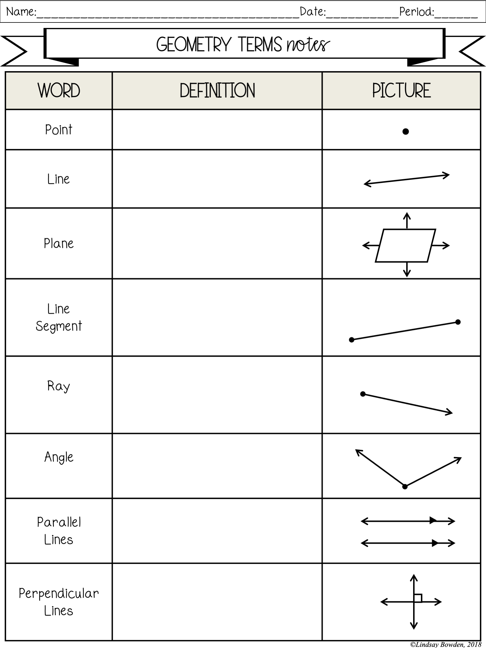 Geometry Terms Notes And Worksheets Lindsay Bowden Worksheets Library