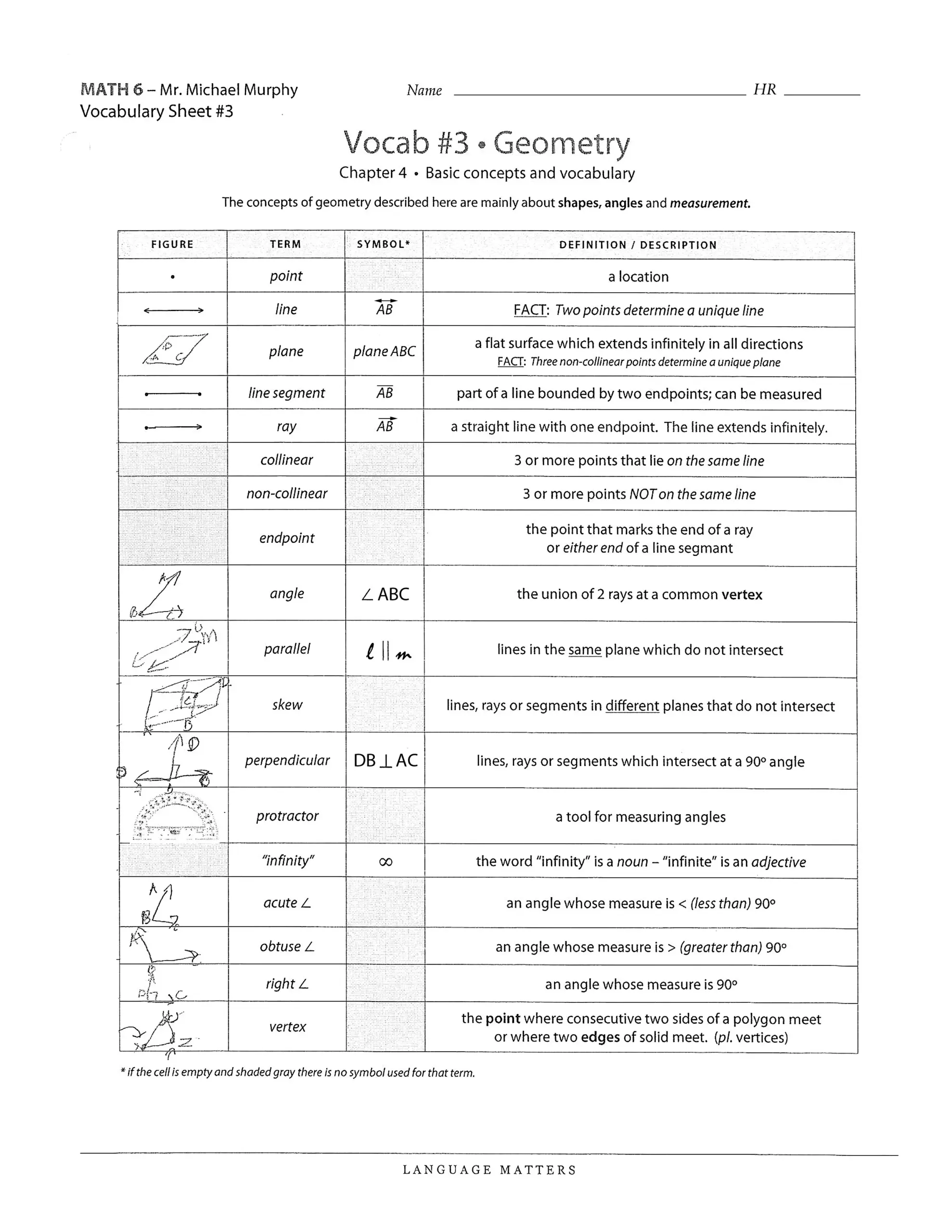 geometry vocabulary worksheet