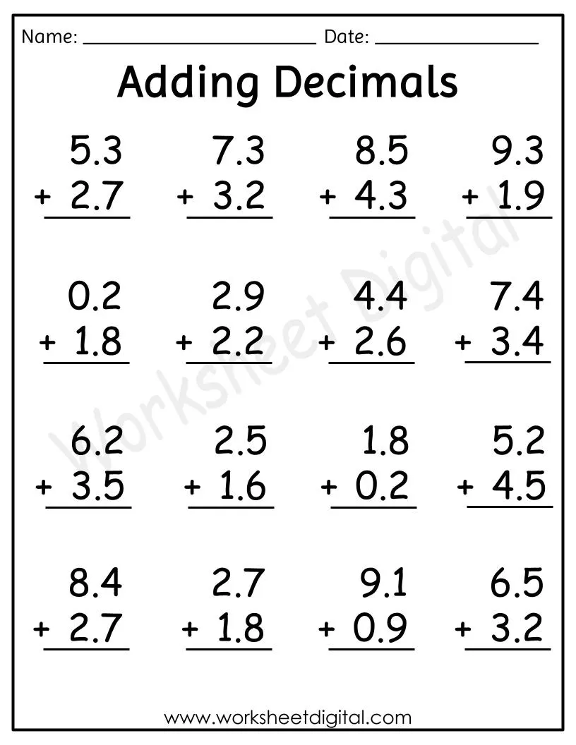 adding decimals worksheet adding decimals worksheet