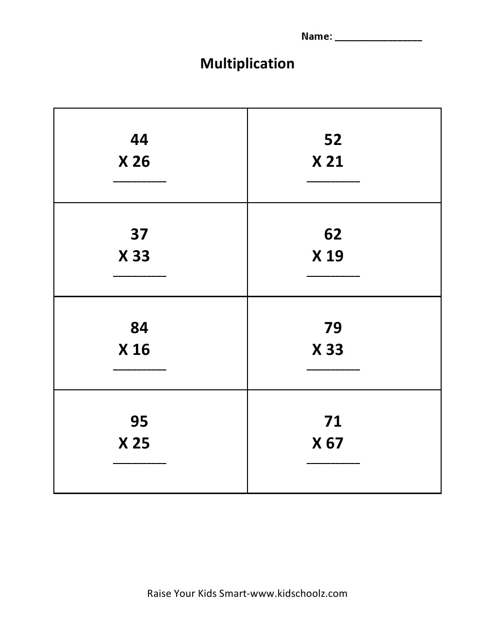 Grade 3 Multiplication Worksheet 4 Kidschoolz