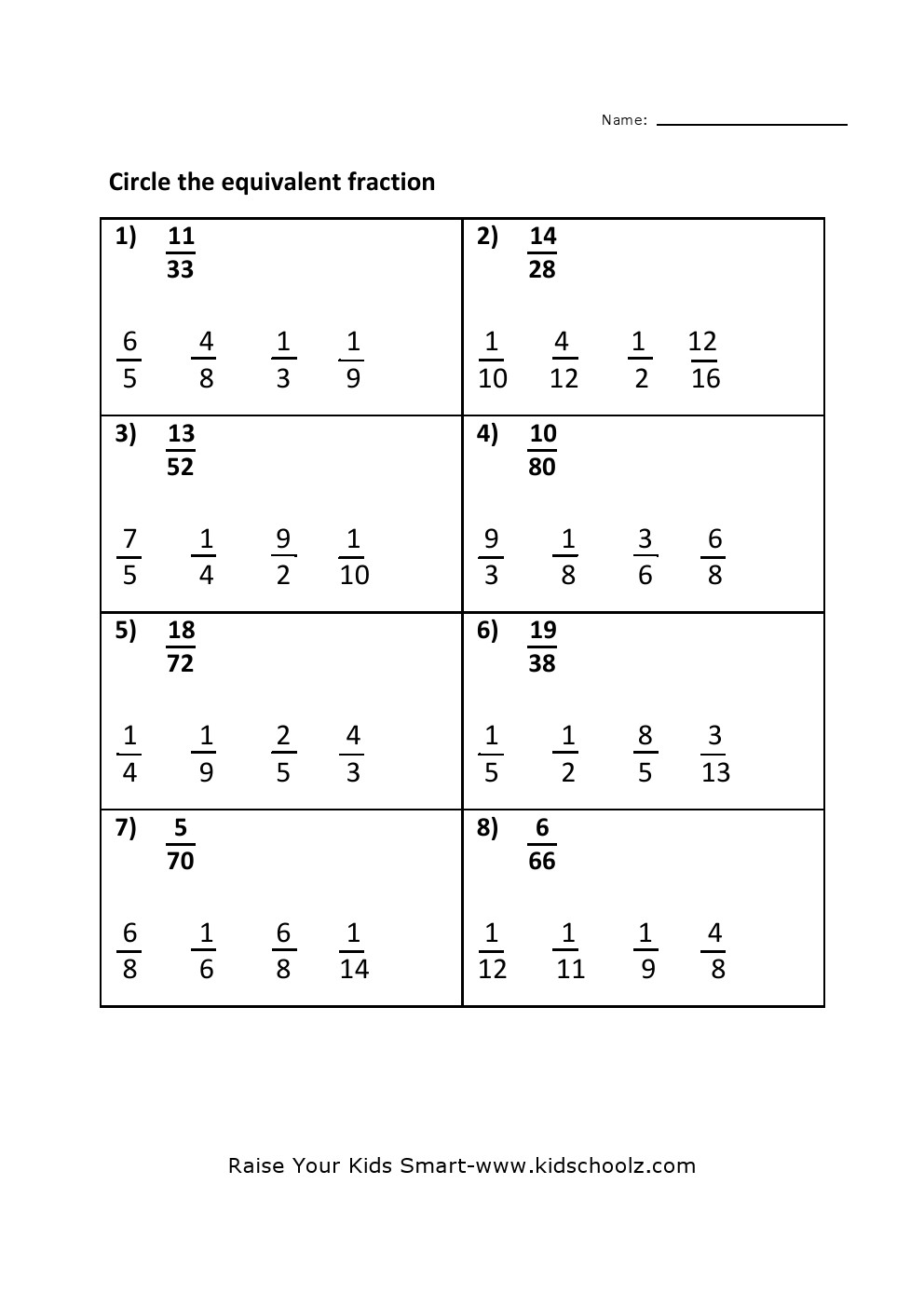 Grade 4 Equivalent Fraction Worksheet 4 Kidschoolz