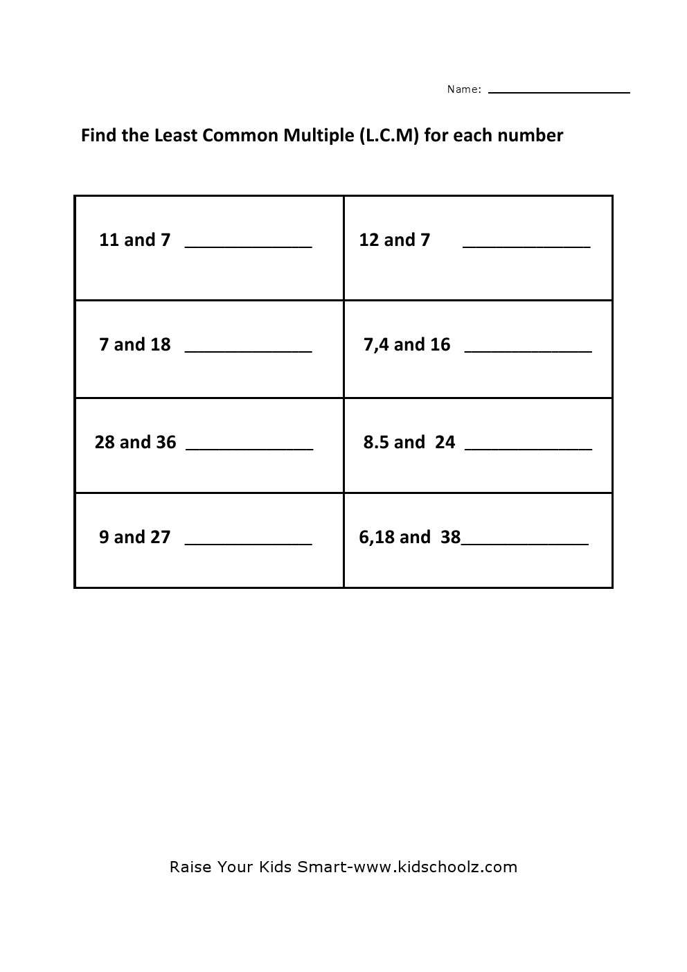 lowest common multiple worksheet