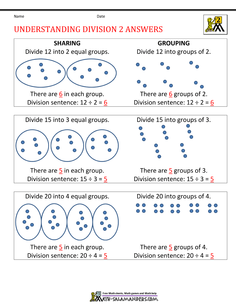 division equal groups worksheets