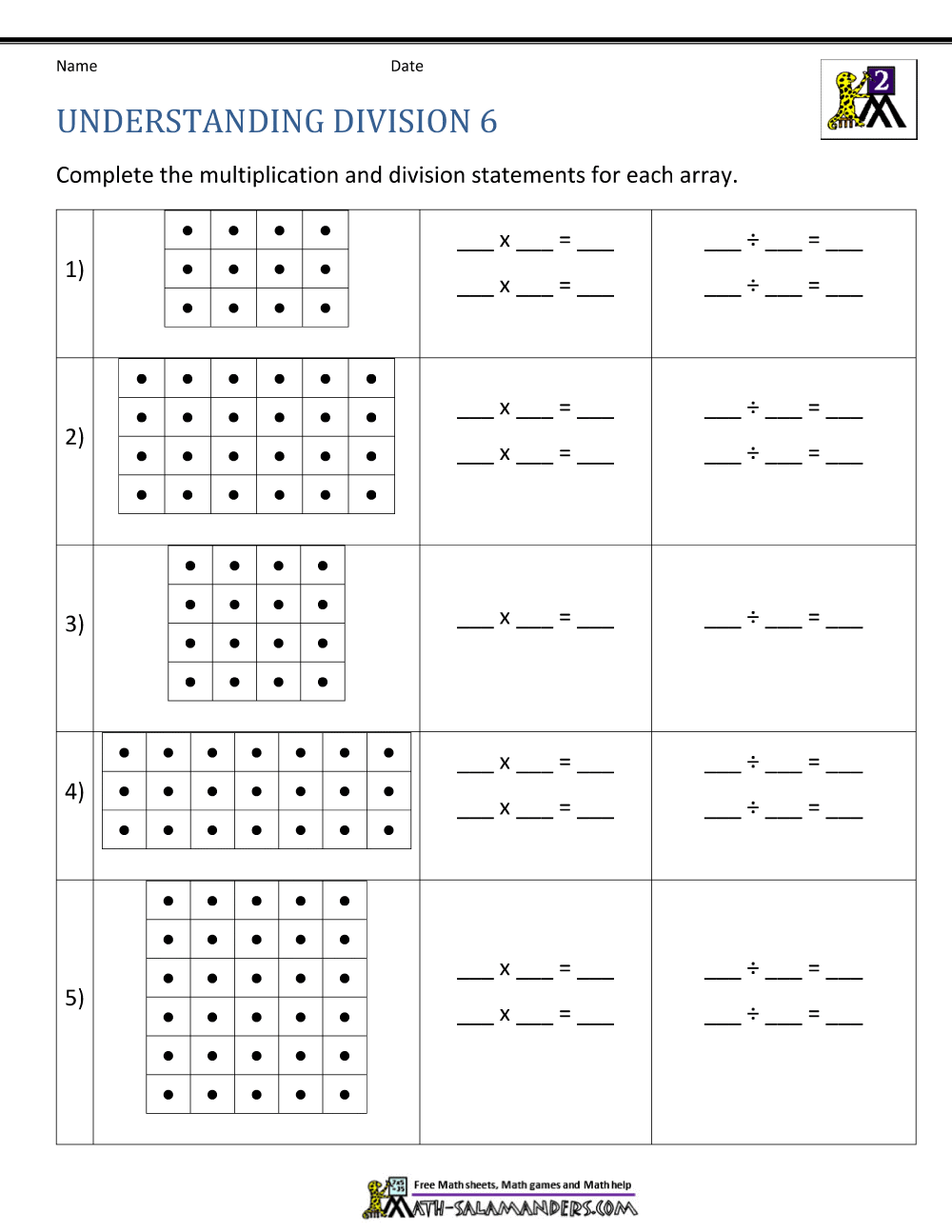 division using arrays worksheet