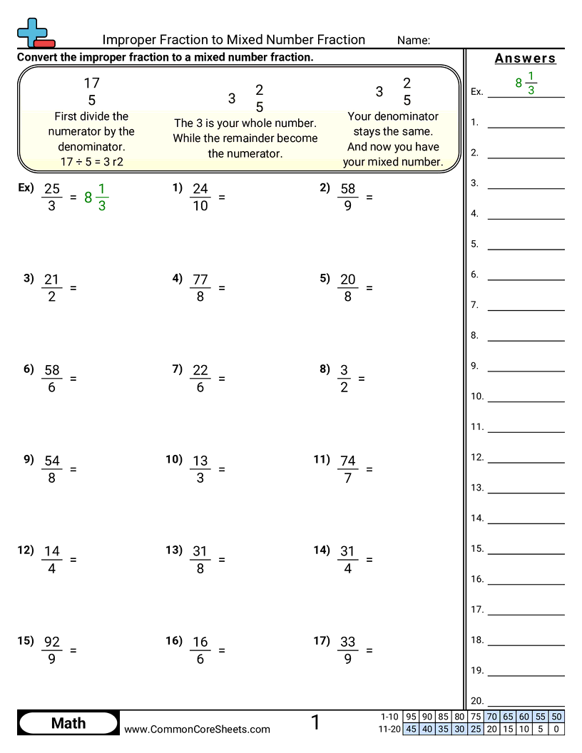 Improper Fraction To Mixed Number Fraction Worksheet Download Improper Fraction To Mixed Number Fraction Worksheet Download