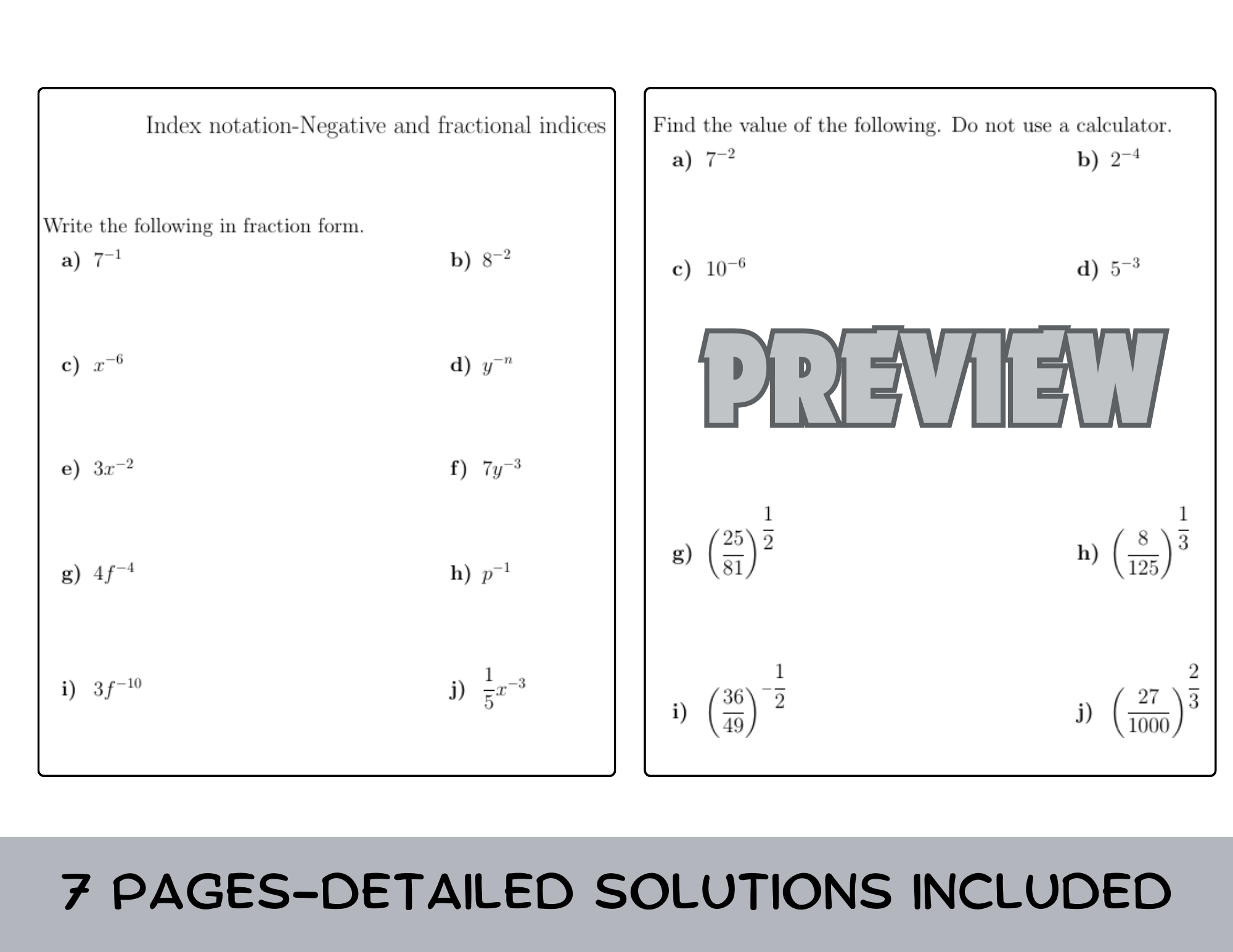 fractional and negative indices worksheet