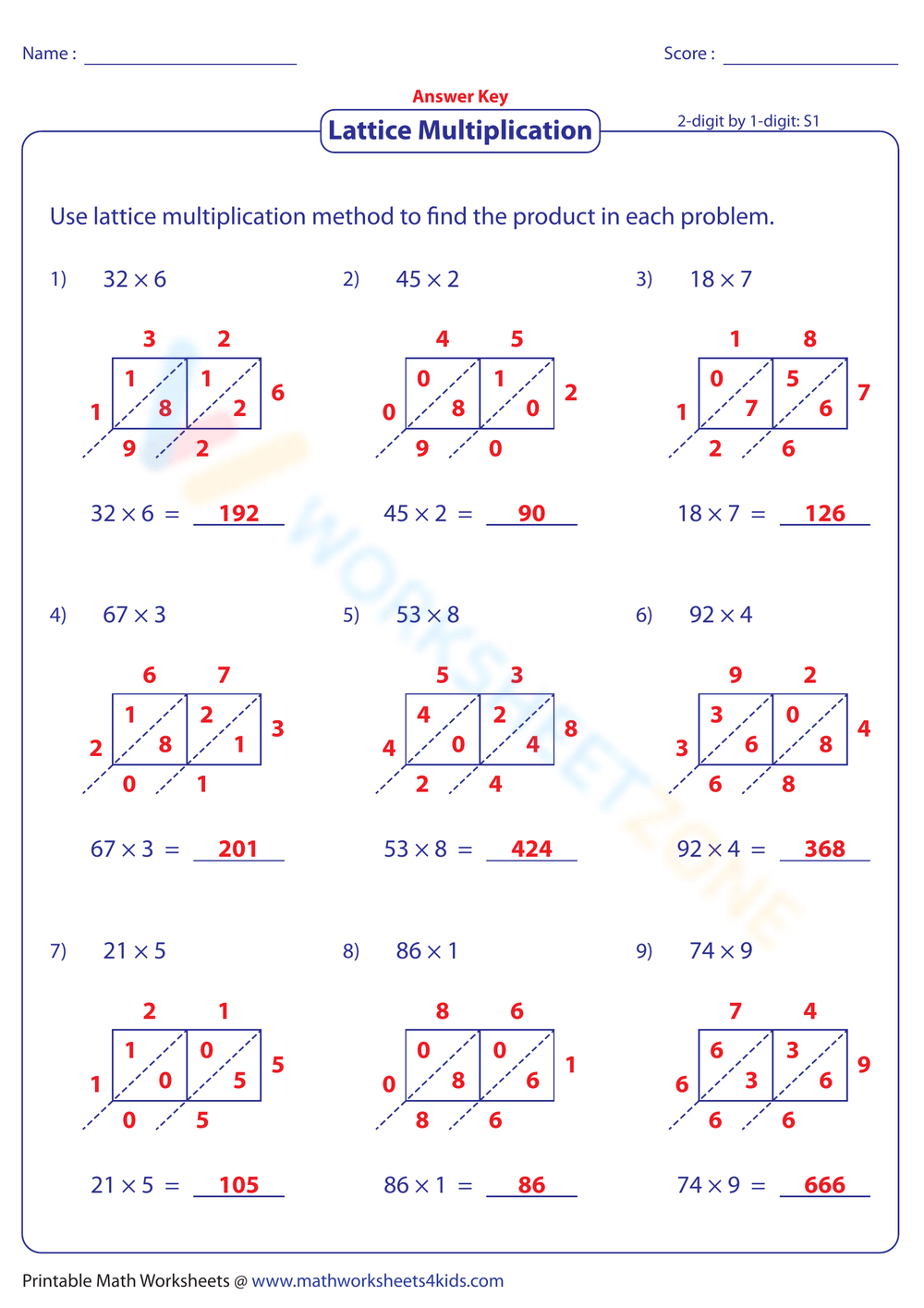 lattice multiplication worksheets
