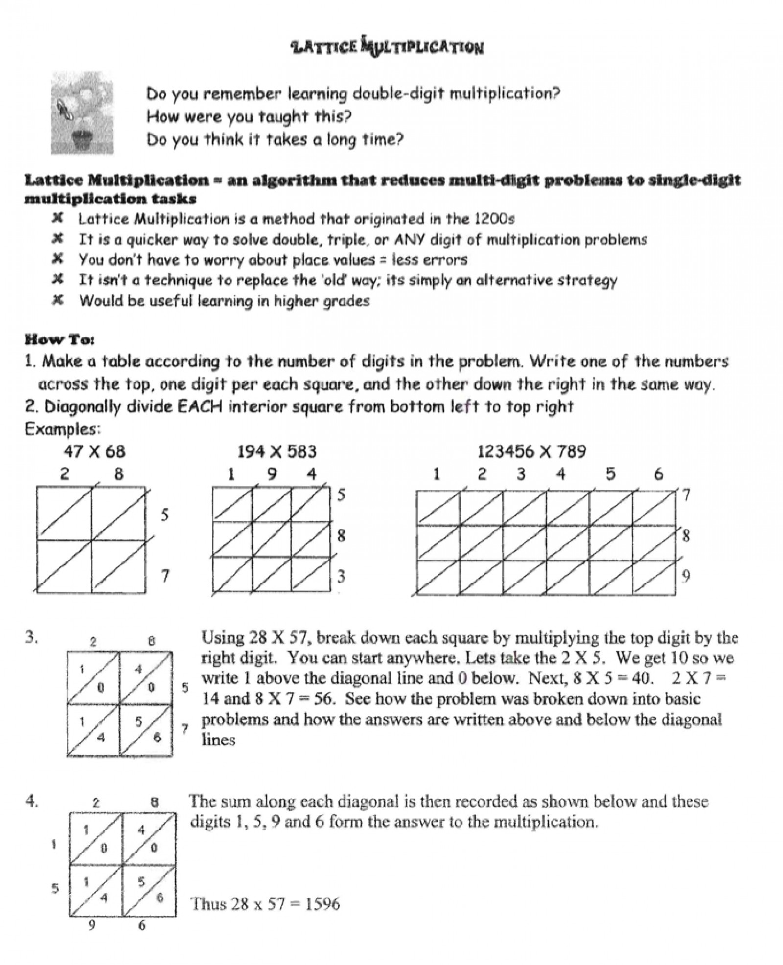 gelosia multiplication worksheets gelosia multiplication worksheets