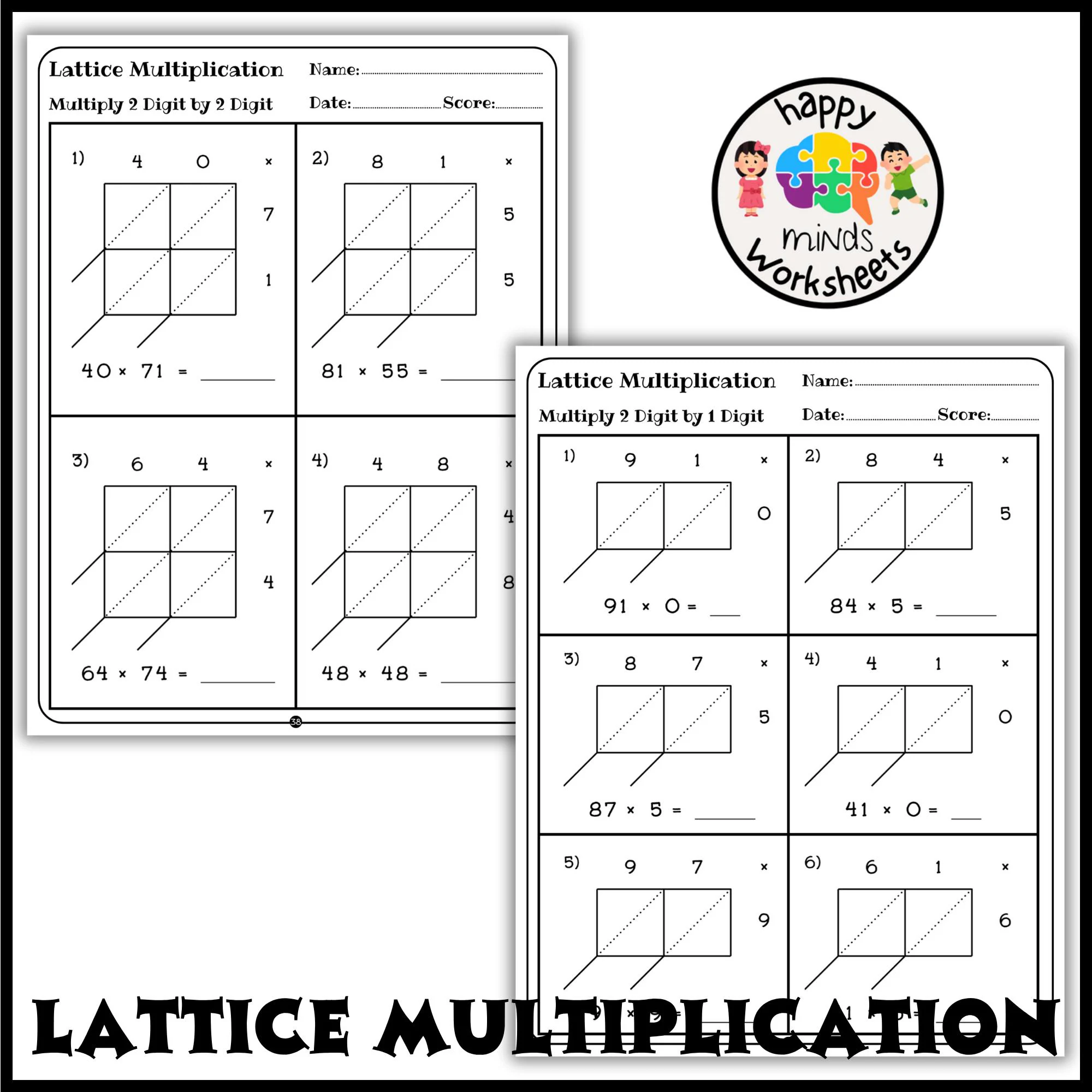Lattice Multiplication Worksheets 2 Digit By 1 Digit 2 Digit By 2 Digit Printable Math Drills Answers Key Included Etsy