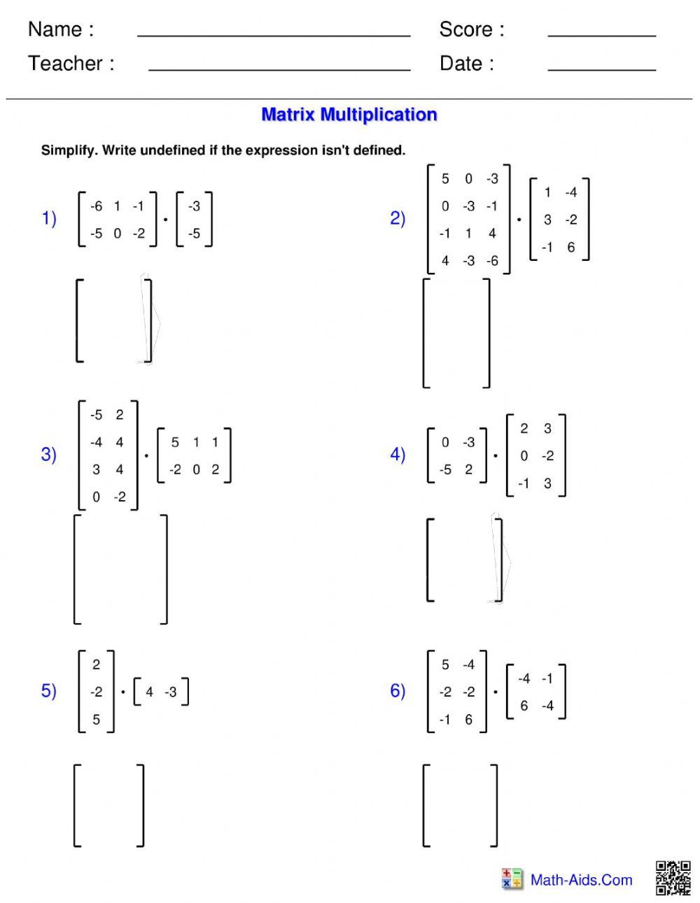 Lesson 1 7 Multiplying Matrices Online Exercise For Worksheets Library