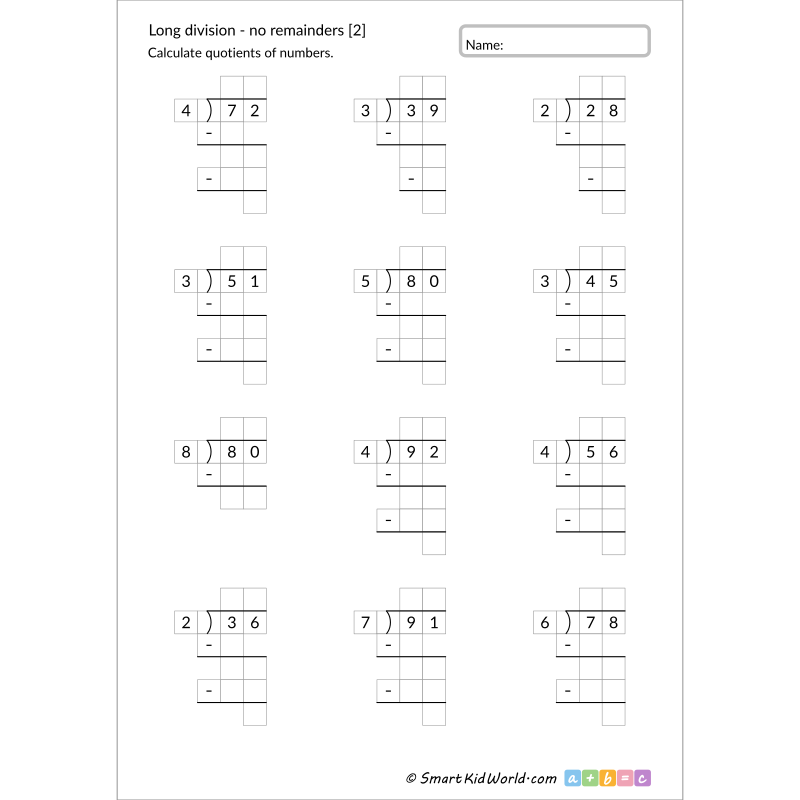 Long Division With No Remainders 2 digit By 1 digit 2 In Auxiliary Fields SmartKidWorld