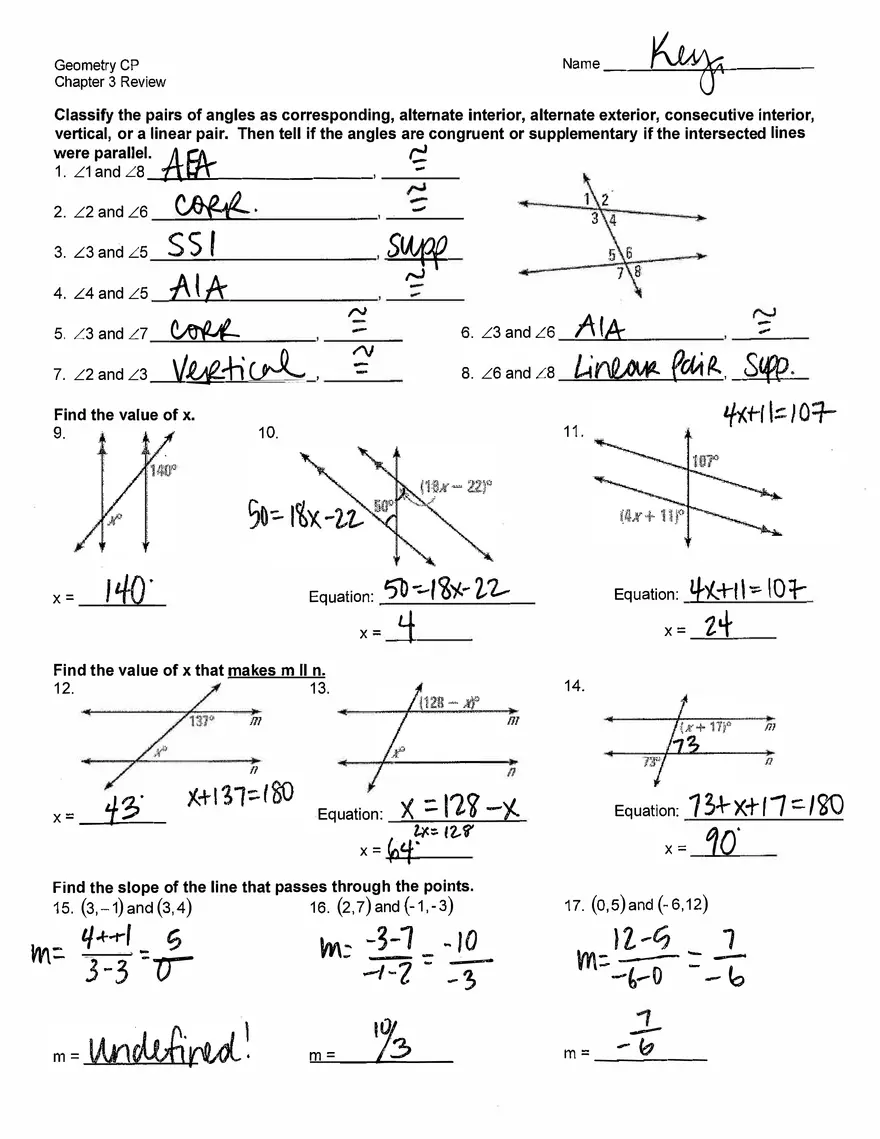Math Geometry Chapter 3 Review Key Edubirdie