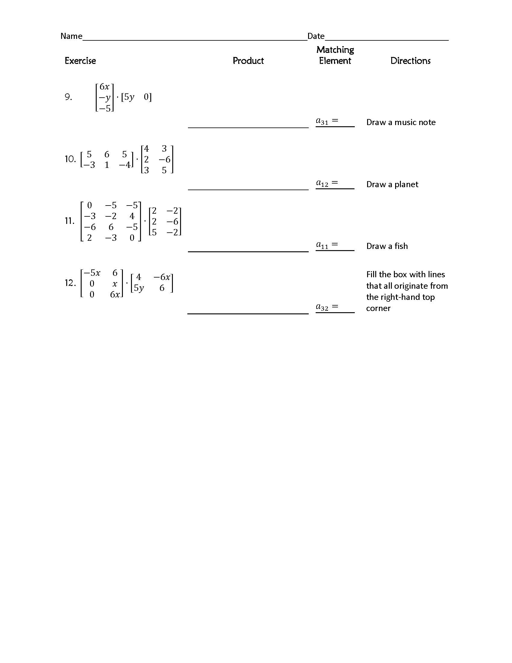 Matrix Multiplication Create And Color Funrithmetic