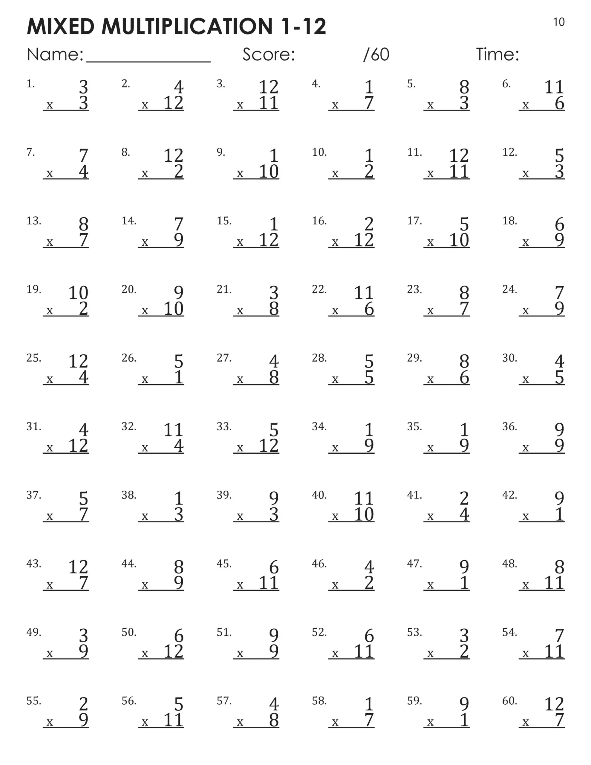 Mixed Multiplication Facts 1 12 Timed Tests Worksheets Etsy Mixed Multiplication Facts 1 12 Timed Tests Worksheets Etsy