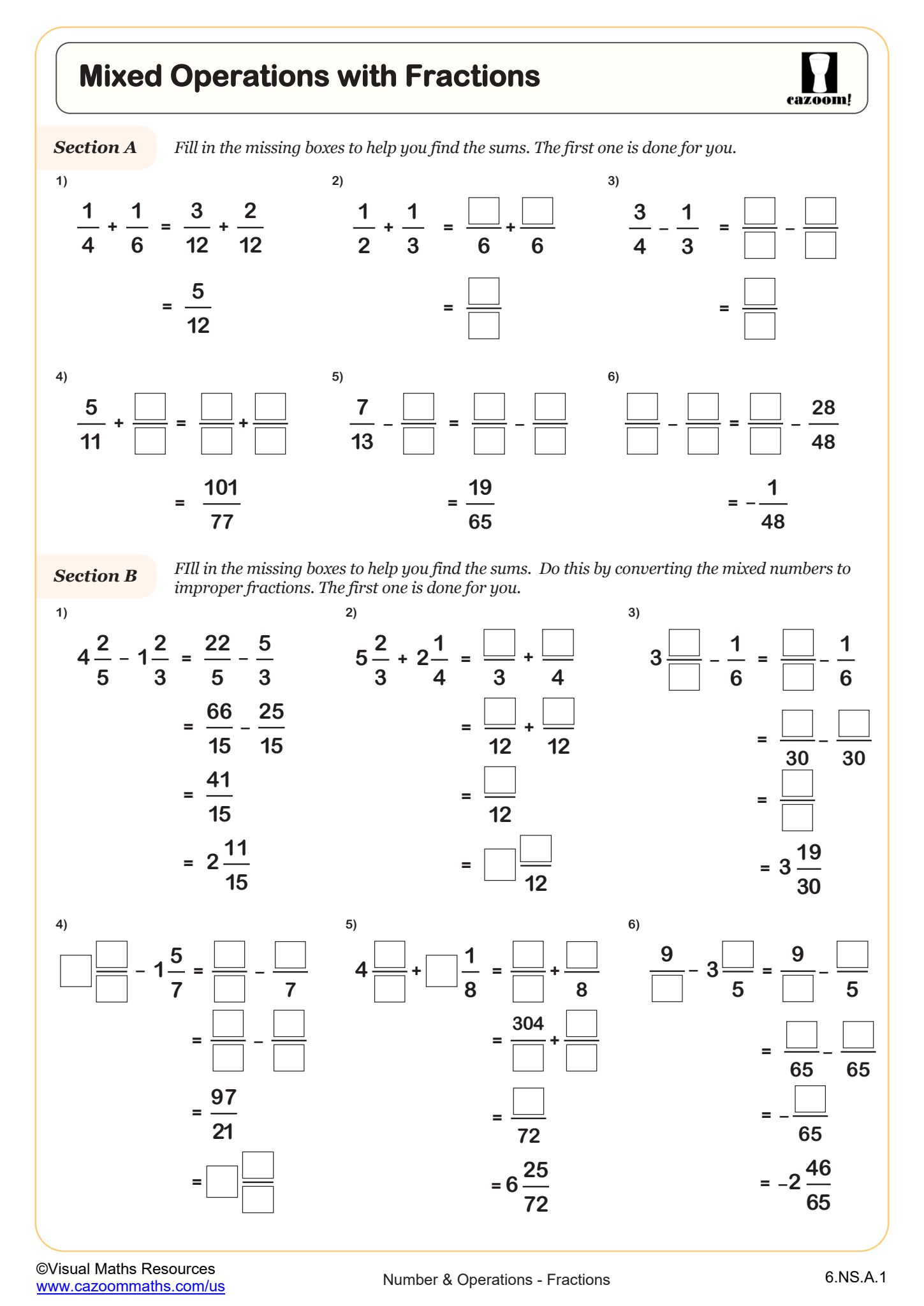 Mixed Operations With Fractions Worksheet Fun And Engaging 6th Grade PDF Worksheets