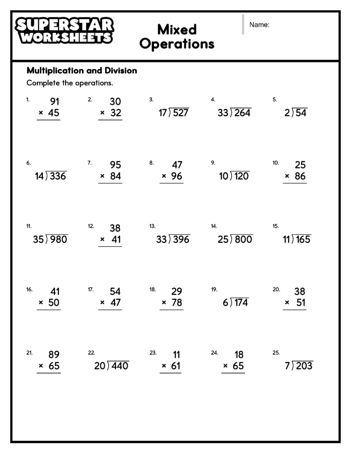 Mixed Operations Worksheets Superstar Worksheets