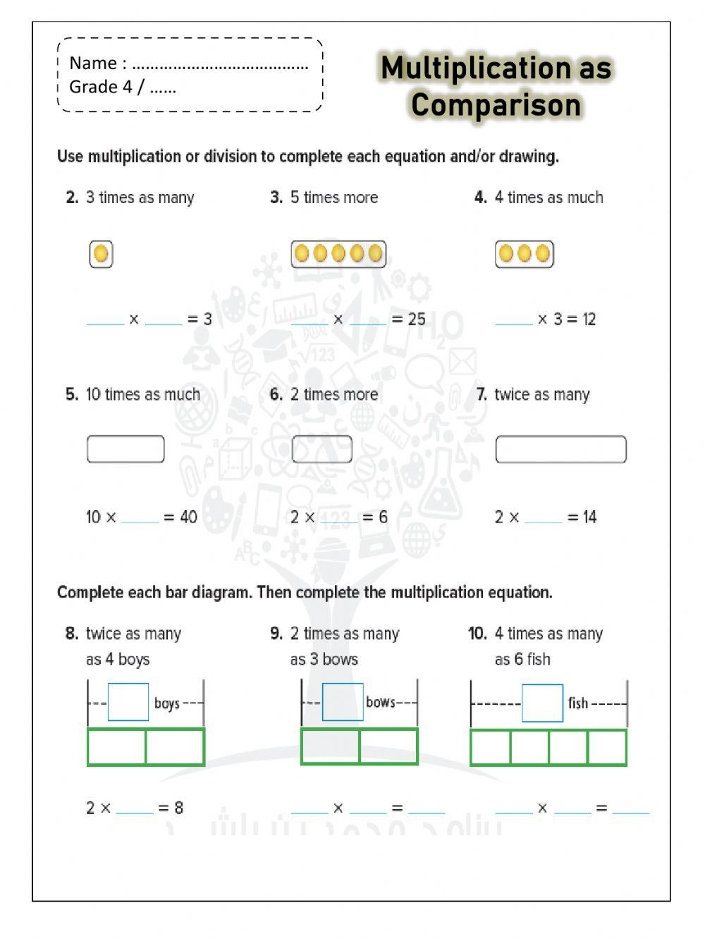 Multiplication As Comparison Worksheet Worksheets Library