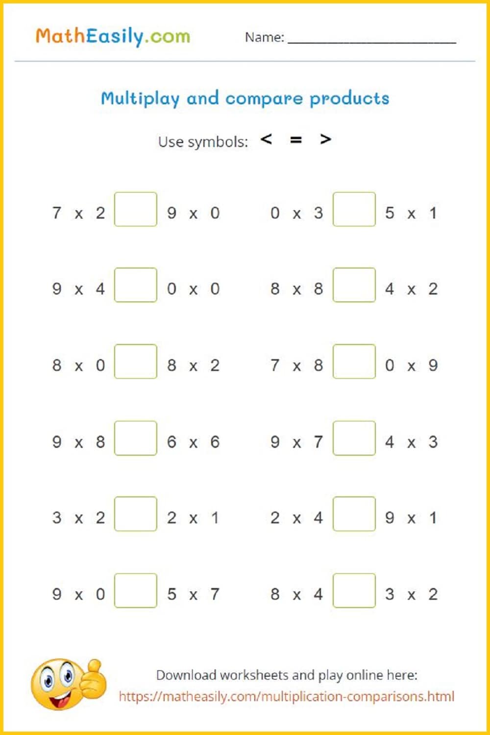 multiplication as a comparison worksheet
