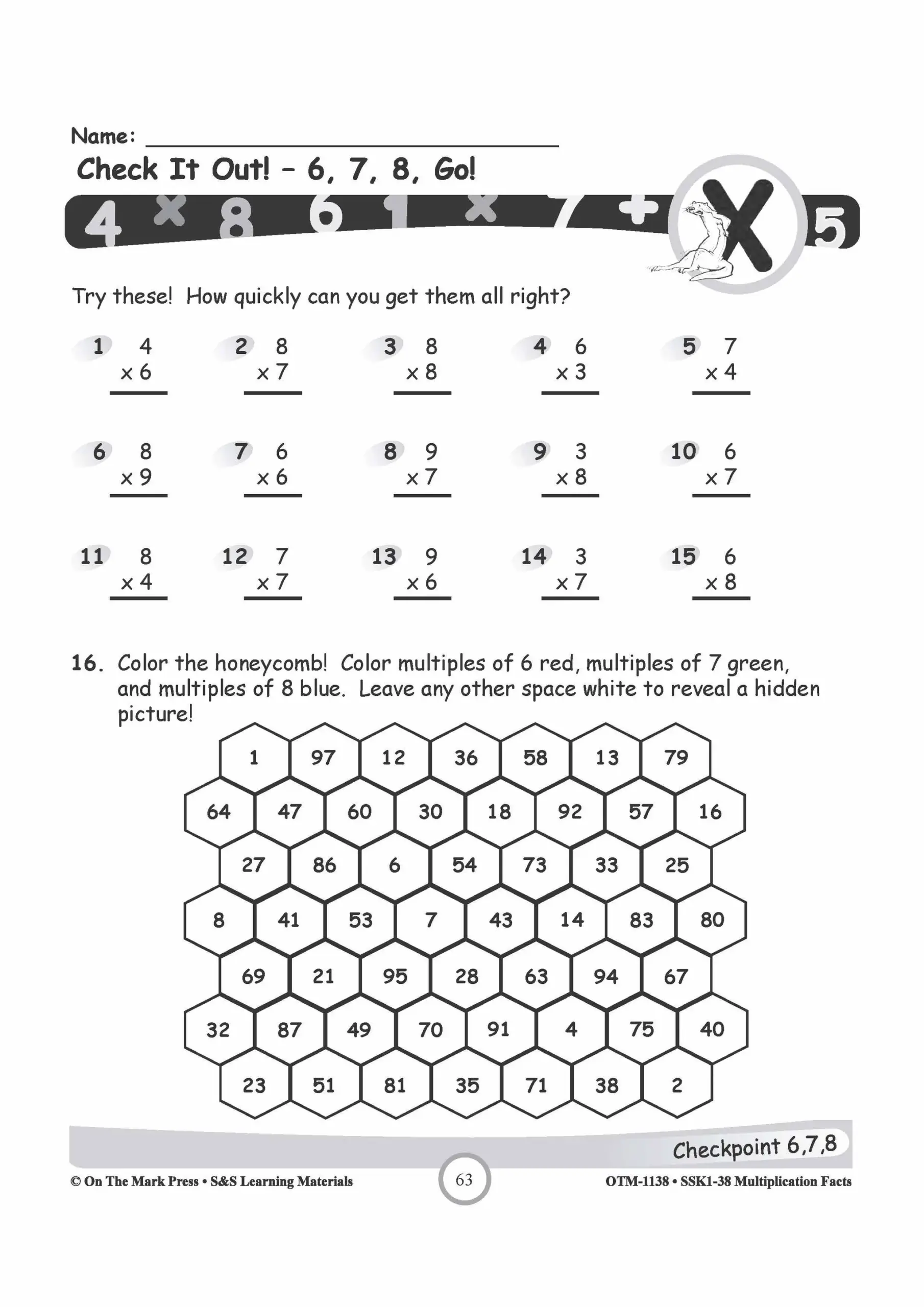 multiplication facts 6 worksheets