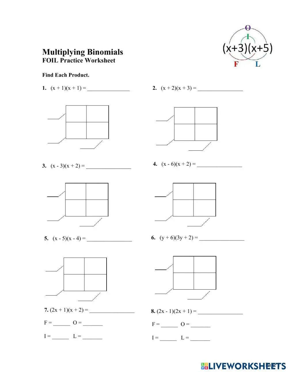 Multiplication Of Binomials Worksheet Printable Art Activities Multiplication Of Binomials Worksheet Printable Art Activities