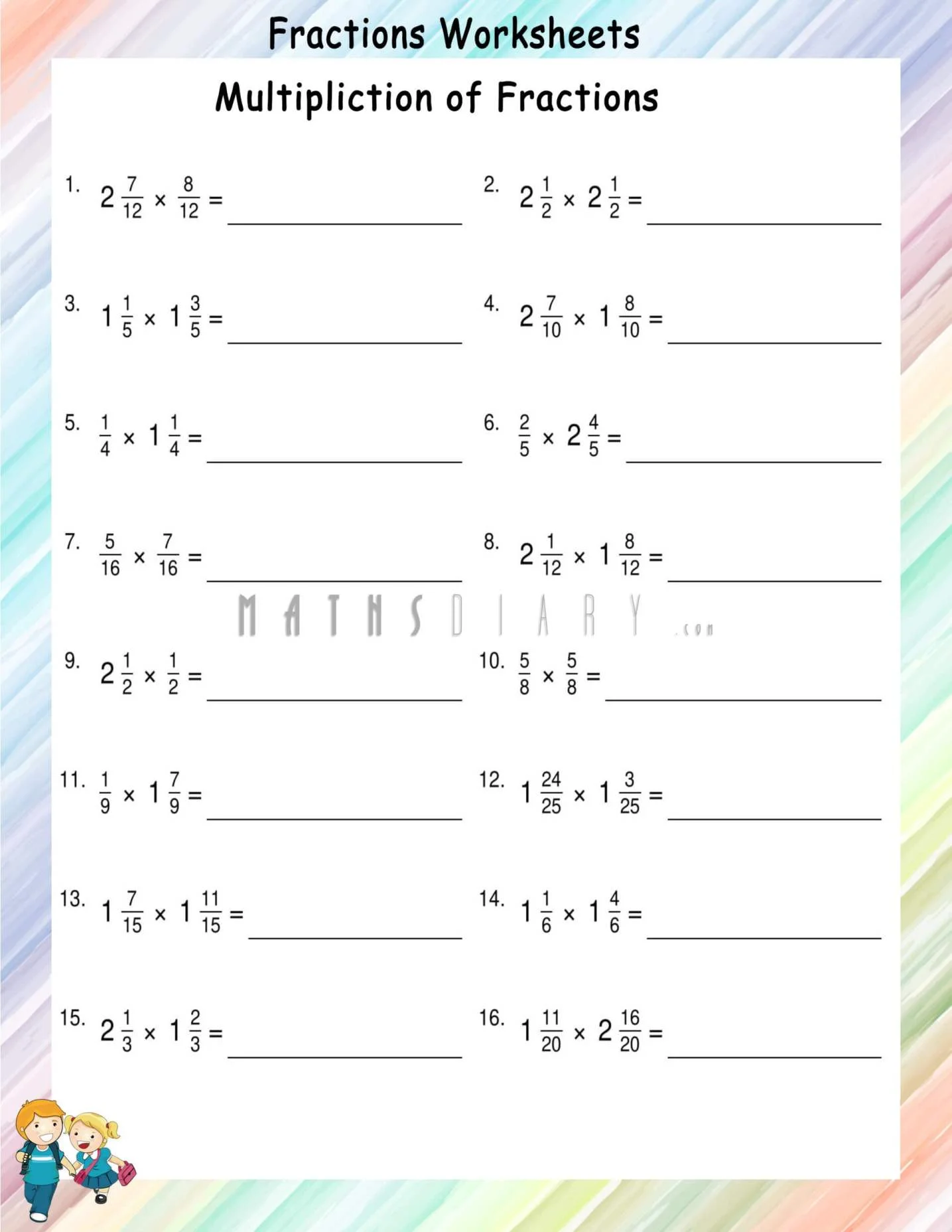 mixed number multiplication worksheet