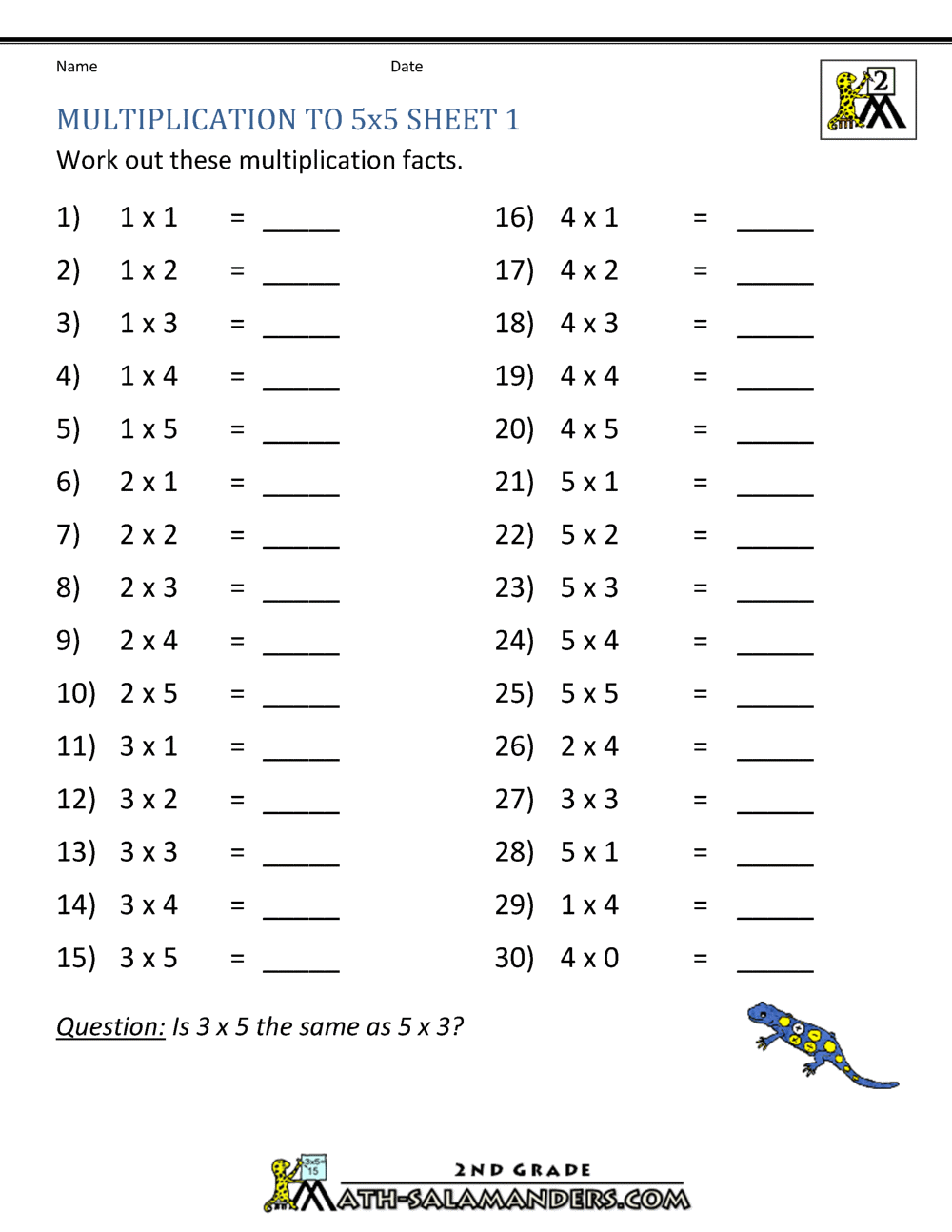 2nd grade multiplication worksheets