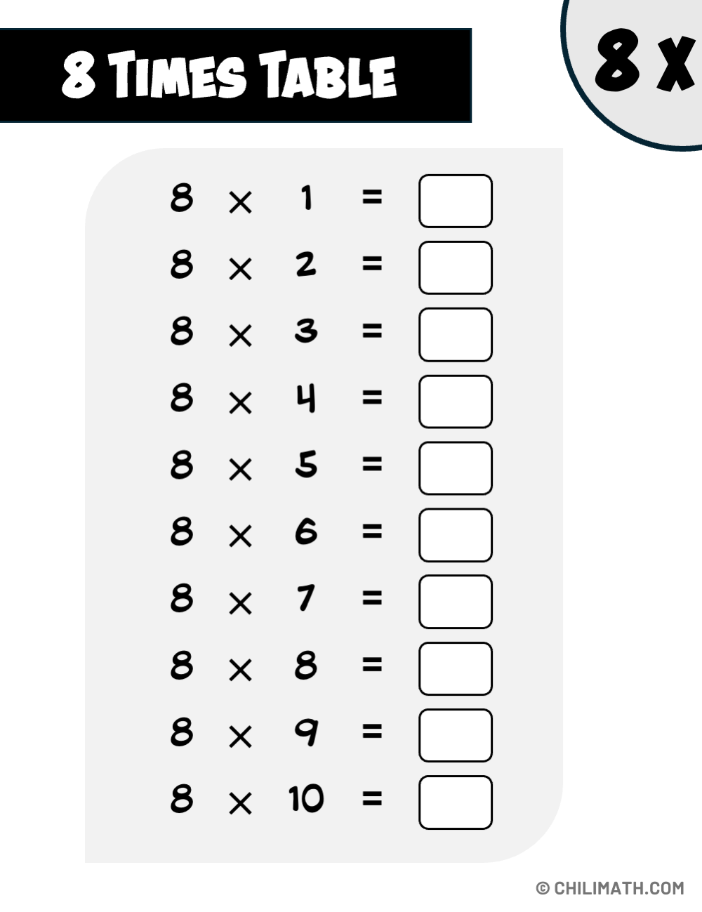 Multiplication Table Of 8 ChiliMath Multiplication Table Of 8 ChiliMath